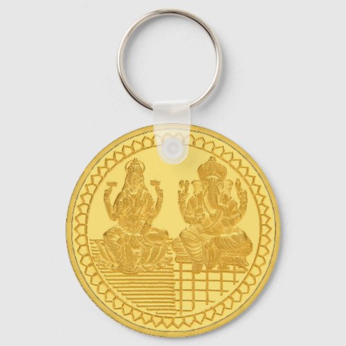 LAKSHMI AND GANESH GOLD COIN DESIGN KEYCHAIN