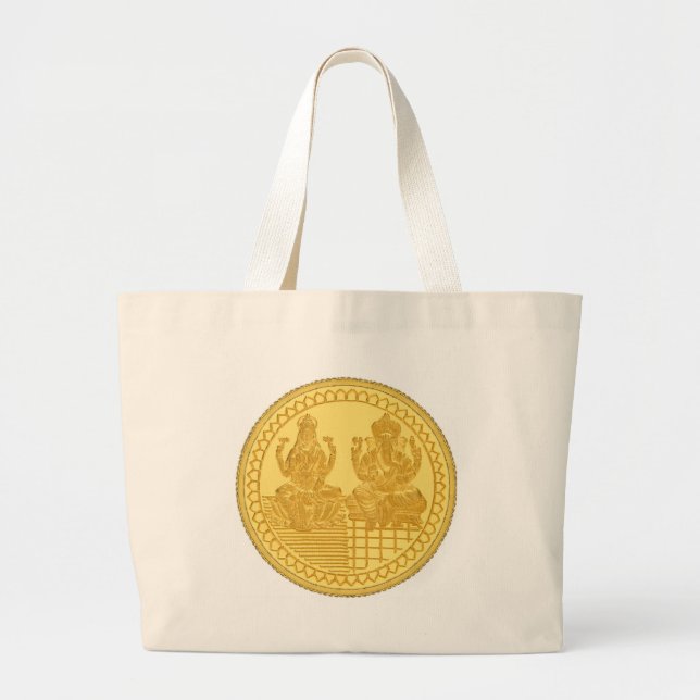 LAKSHMI AND GANESH GOLD COIN DESIGN LARGE TOTE BAG (Front)