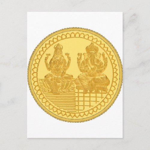 LAKSHMI AND GANESH GOLD COIN DESIGN POSTCARD