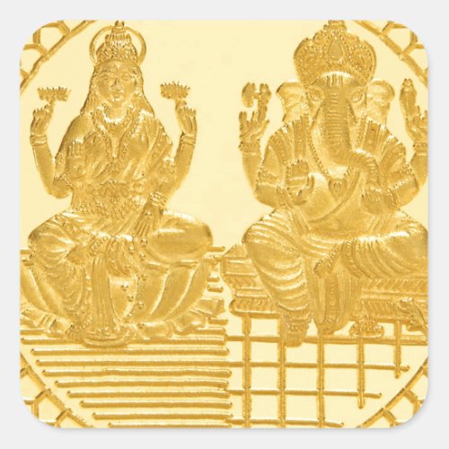 LAKSHMI AND GANESH GOLD COIN DESIGN SQUARE STICKER