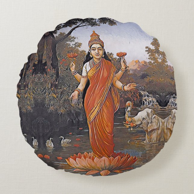 LAKSHMI goddess - even large images - Round Pillow (Front)