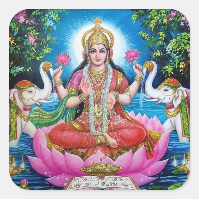 Lakshmi Goddess of Wealth, Happiness, and Beauty Square Sticker (Front)