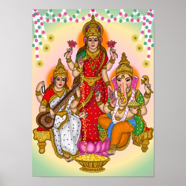 Lakshmi Saraswati Ganesha Poster (Front)