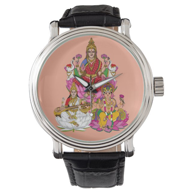 Lakshmi Saraswati Ganesha Wall Clock Watch (Front)