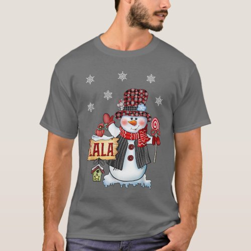 Lala Snowman Christmas Candy Cane Red Plaid Santa  T_Shirt