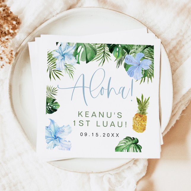 LALANI Tropical Blue Hibiscus Luau 1st Birthday Napkins (Creator Uploaded)