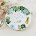 LALANI Tropical Blue Hibiscus Luau 1st Birthday Paper Plates<br><div class="desc">The Keanu Collection features beachy watercolor palm leaves,  blue hibiscus florals and a cute tropical pineapple. This fun welcome sign is the perfect addition to your 1st luau themed boy birthday party event.</div>