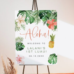 LALANI Tropical Pink Hibiscus Luau 1st Birthday Foam Board