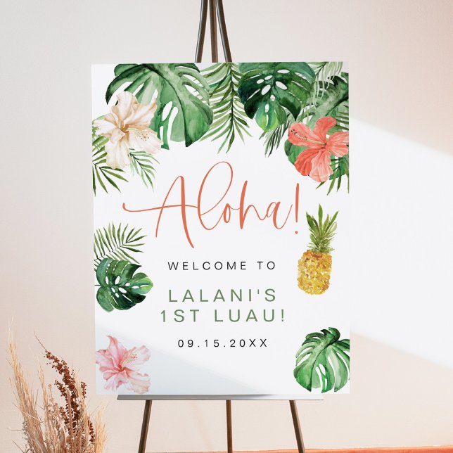 LALANI Tropical Pink Hibiscus Luau 1st Birthday Foam Board (Creator Uploaded)