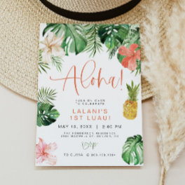 LALANI Tropical Pink Hibiscus Luau 1st Birthday Invitation
