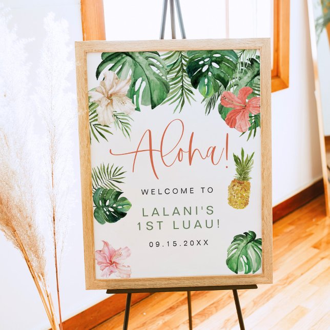 LALANI Tropical Pink Hibiscus Luau 1st Birthday Poster (Creator Uploaded)