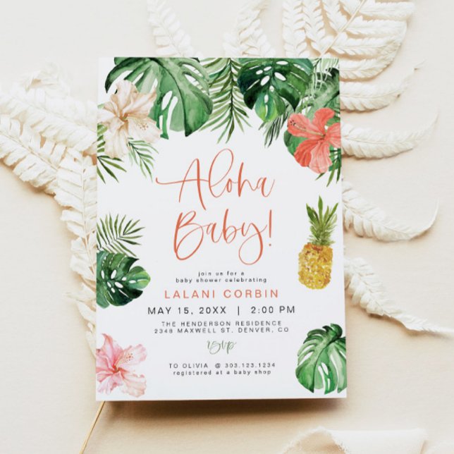 LALANI Tropical Pink Hibiscus Luau Baby Shower Invitation (Creator Uploaded)