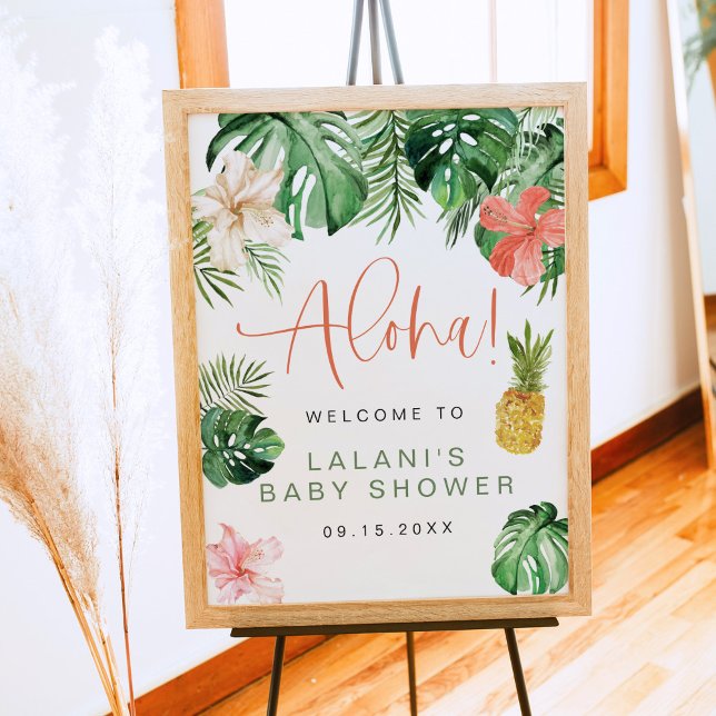 LALANI Tropical Pink Hibiscus Luau Baby Shower Poster (Creator Uploaded)