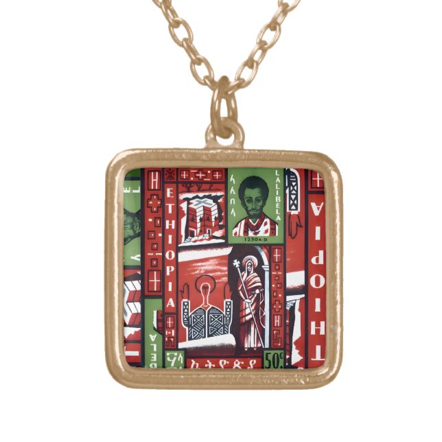 Lalibela Ethiopia Selassie Rasta Rastafari Reggae Gold Plated Necklace (Front)
