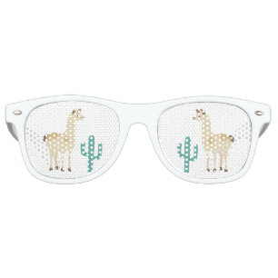 Lama cactus white background fun retro sunglasses