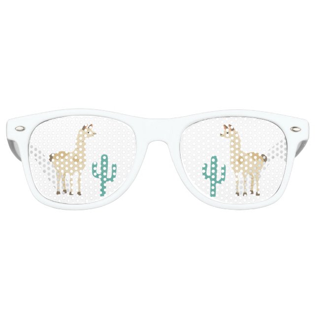 Lama cactus white background fun retro sunglasses (Front)