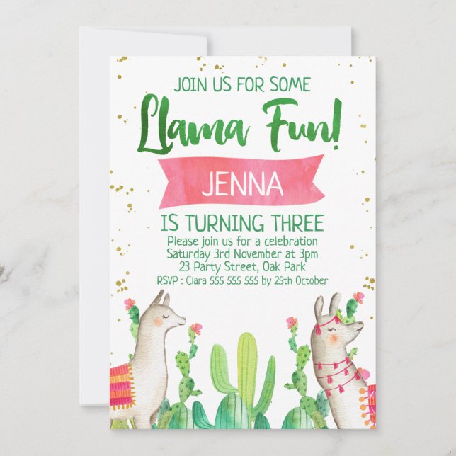 Lama Fun Fiesta Birthday Invitation (Front)