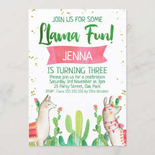Lama Fun Fiesta Birthday Invitation