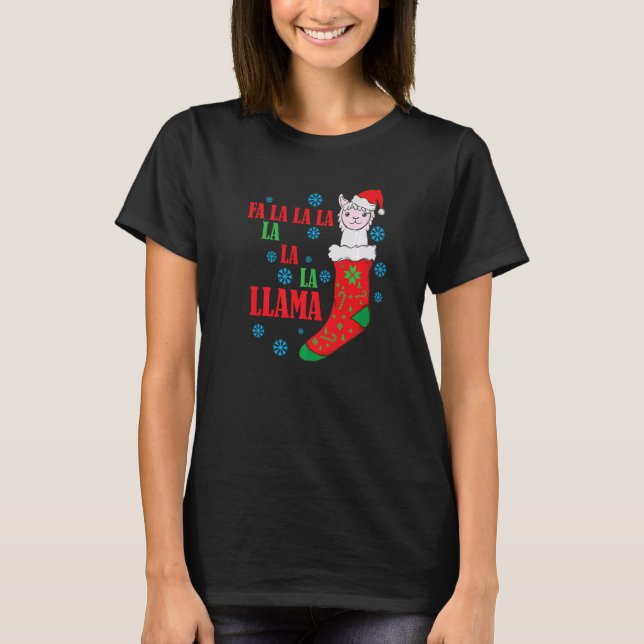 Lama in Christmas Sock Santa Claus T-Shirt (Front)