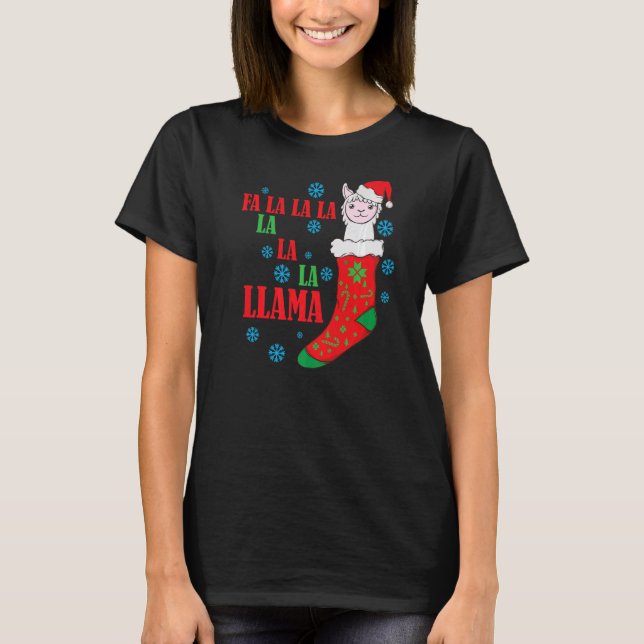 Lama in Christmas Sock Santa Claus T-Shirt (Front)