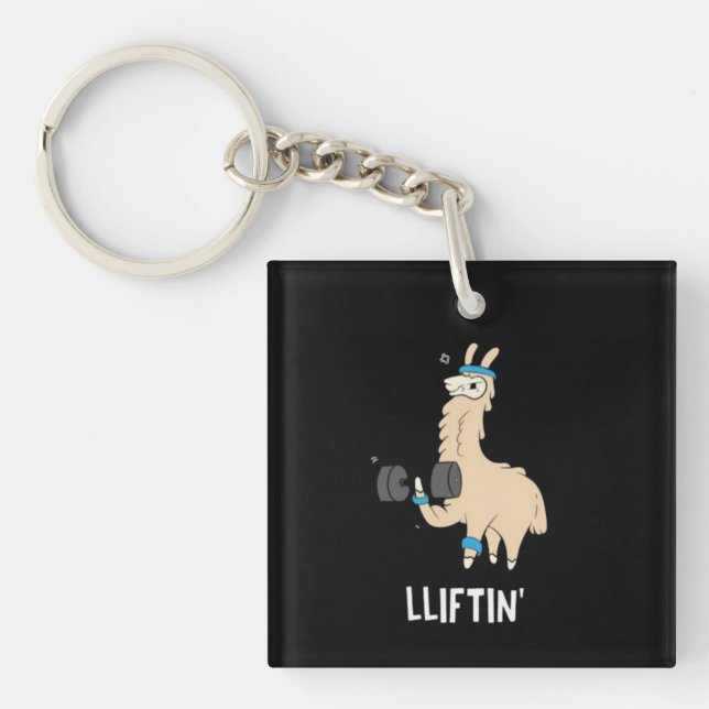 Lama in the gym - lifting weights keychain (Front)