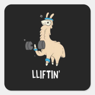 Lama in the gym - lifting weights square sticker