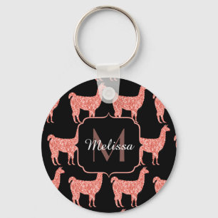 lama pink coral glitter Sparkles pattern Keychain