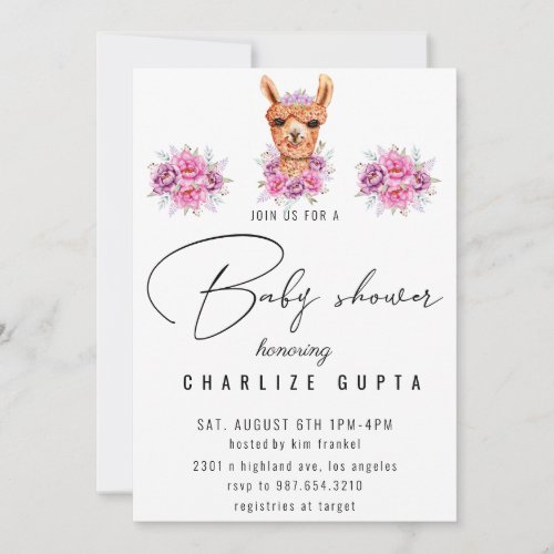 Lama Safari Animals Baby Shower Invitation