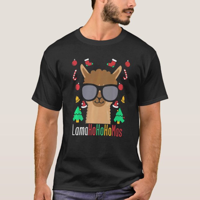 Lamahohohomas Llama With Glasses Christmas Alpaca  T-Shirt (Front)