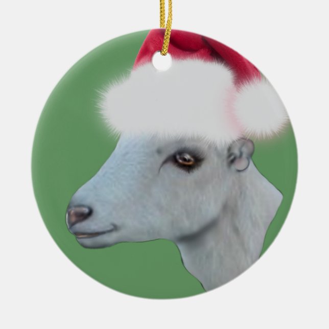 LaMancha Goat Santa Hat Christmas Ornament (Front)