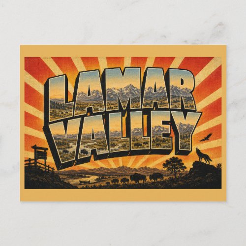 Lamar Valley WY River Mountains Wildlife Art Postcard