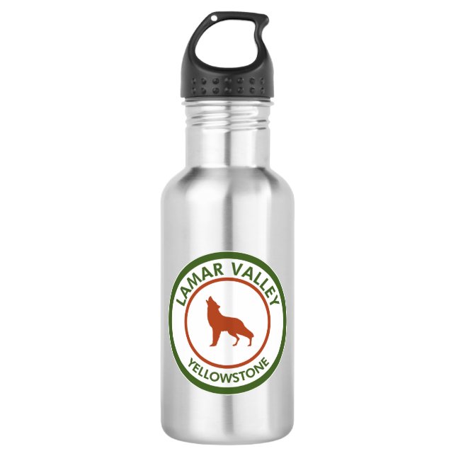 Lamar Valley Yellowstone Wolf Stainless Steel Water Bottle (Front)
