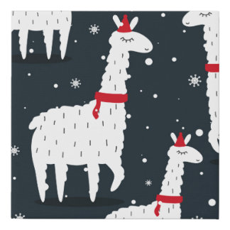 Lamas, hand drawn backdrop. Colorful seamless patt Faux Canvas Print