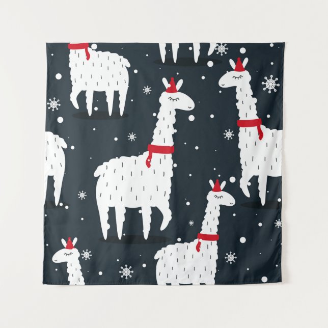 Lamas, hand drawn backdrop. Colorful seamless patt Tapestry (Front)