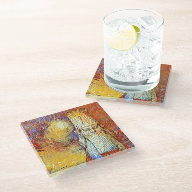 Lamassu Glass Coaster (Angled)
