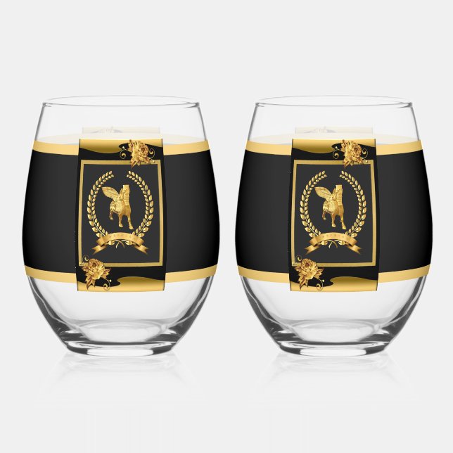 Lamassu Gold Drinkware Set Stemless Wine Glass (Front)