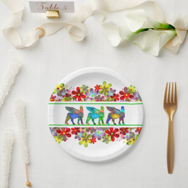 Lamassu in Colors Paper Plate (Wedding)