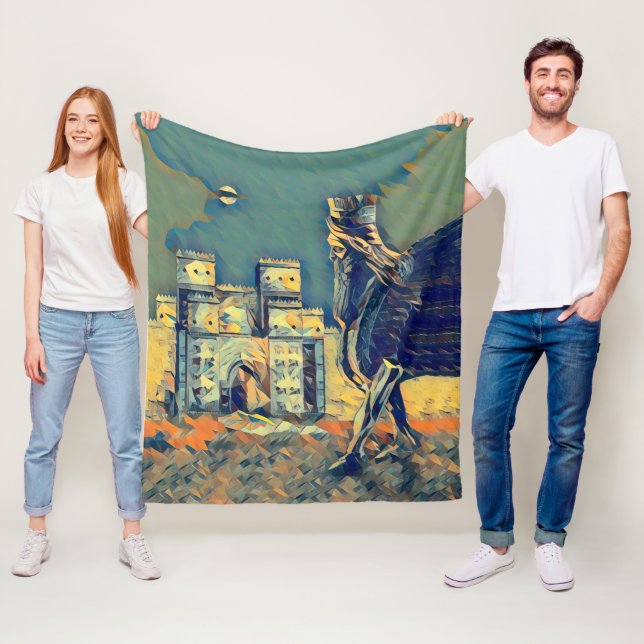 Lamassu Ishtar Gate Artwork Fleece Blanket, Small (In Situ)