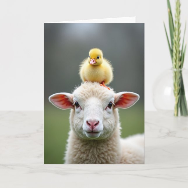 Lamb And Bird Friend Card (Front)