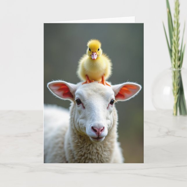 Lamb And Bird Friends Forever Card (Front)