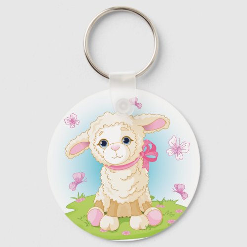 Lamb And Butterflies Keychain