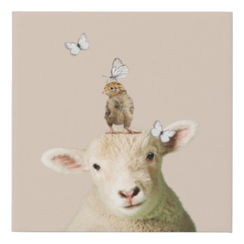 Lamb and chick imitation canvas print