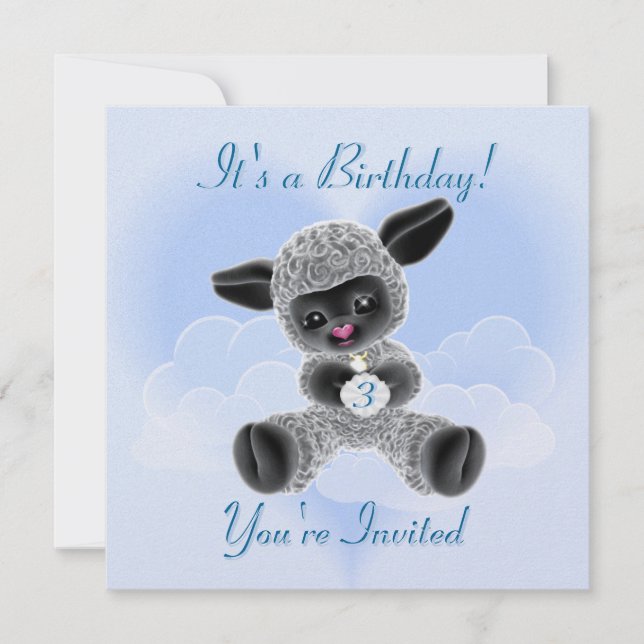 Lamb and Clouds Child's  Birthday  Invitation (Front)