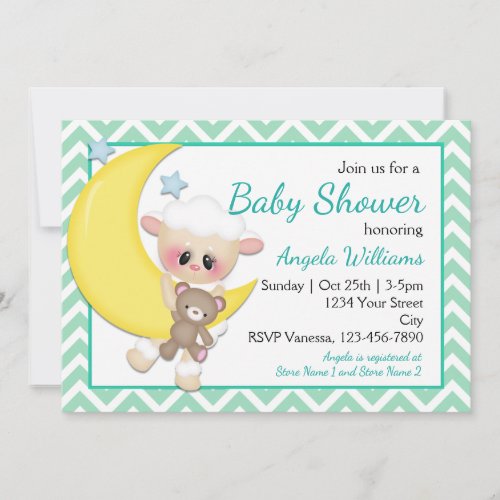 Lamb and Crescent Moon Baby Shower Invitation