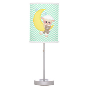 Lamb and Crescent Moon on Mint Chevron Pattern Table Lamp