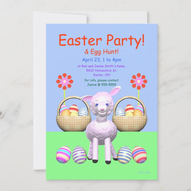 Lamb and Eggs Easter Party Invitation (Front)