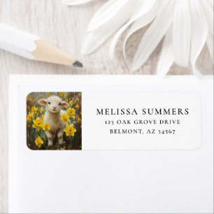 Lamb and Yellow Daffodil Flowers Farm Art Label