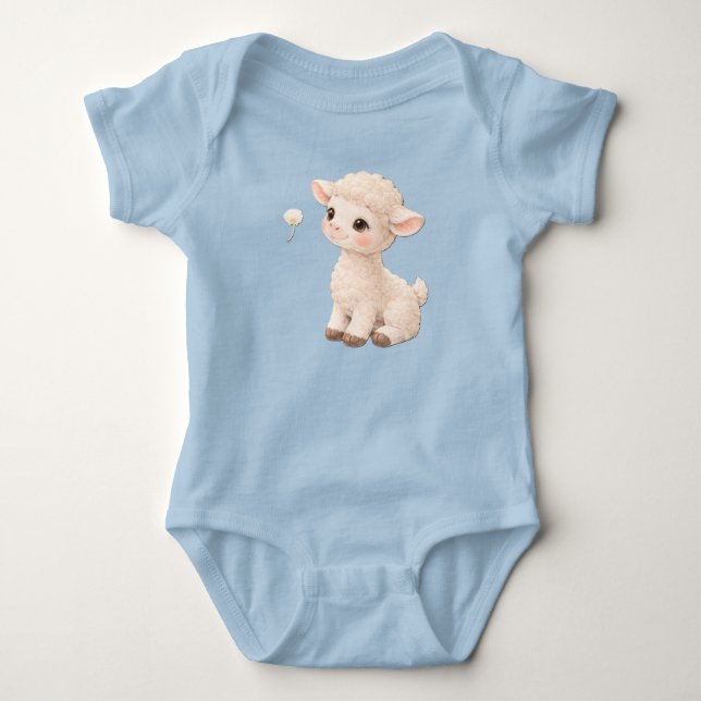 Lamb Baby Bodysuit – Soft Farm Baby Outfit (Front)