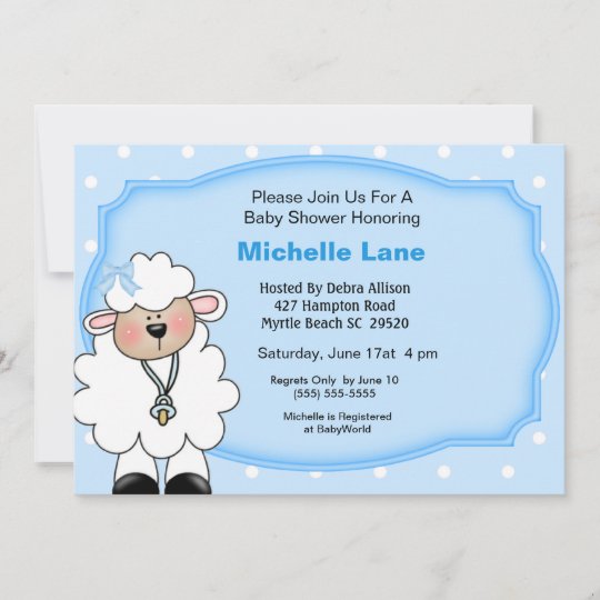 Lamb Baby Boy Shower Invitations