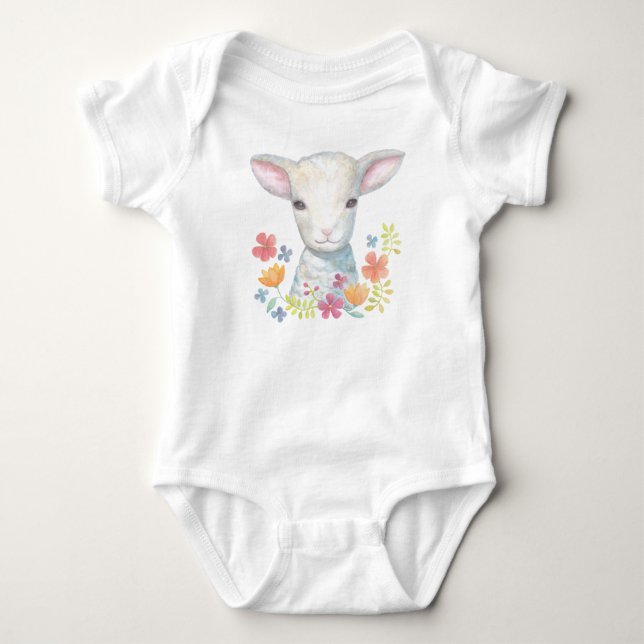 Lamb Baby clothes Christian Baby Shower Gift Sheep Baby Bodysuit (Front)